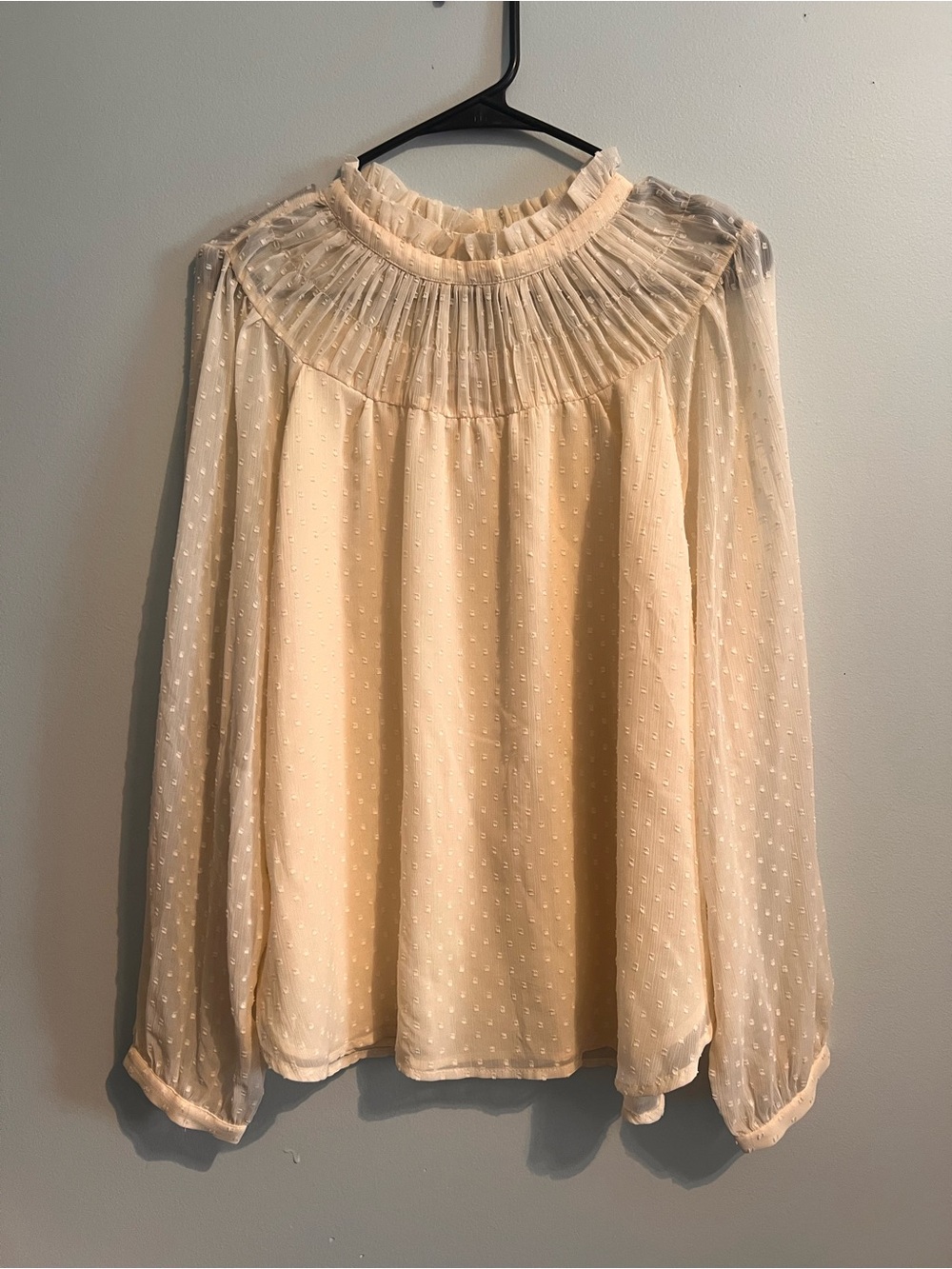 LOFT Swiss Dot High-Neck Long Sleeve Blouse - Cream
